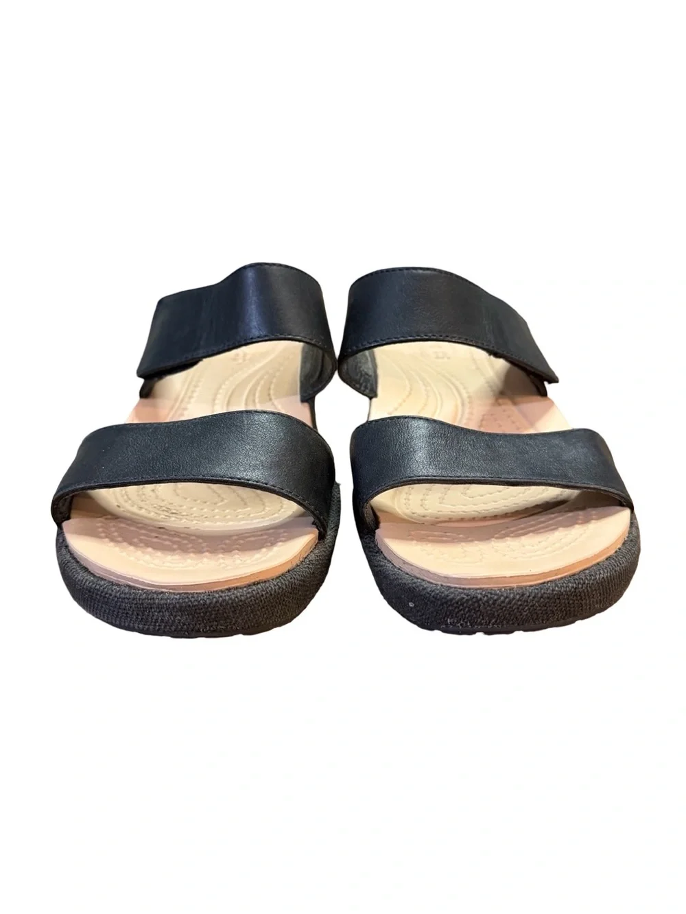 Crocs Leigh 2 Dual Comfort Two-Strap Wedge Sandals Black/Tan Women’s Size 7